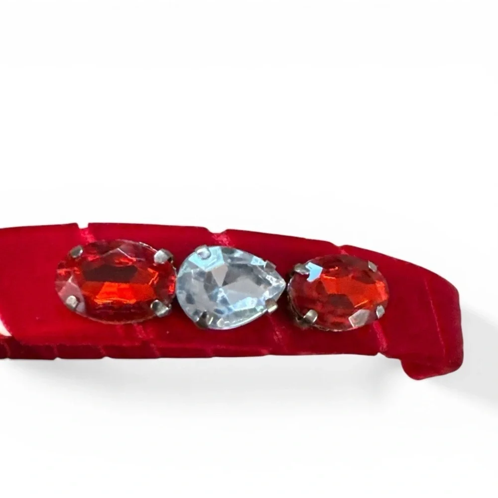 Elegant Red Gemstone Velvet Headband for Holiday Christmas Valentine’s Day Party
